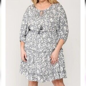 Gigio USA Gray & White With Tassels Tiered Mini Dress Size M